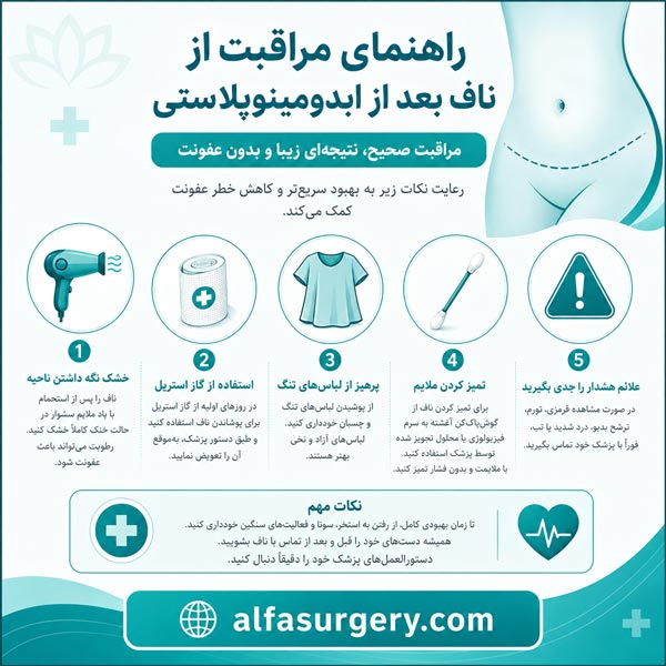 مراقبت از ناف بعد از ابدومینوپلاستی  - مرکز جراحی الفا